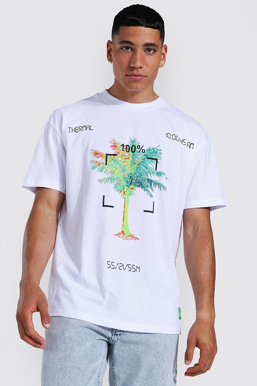 White Oversized Homme Palm Extended Neck T-shirt image number 1
