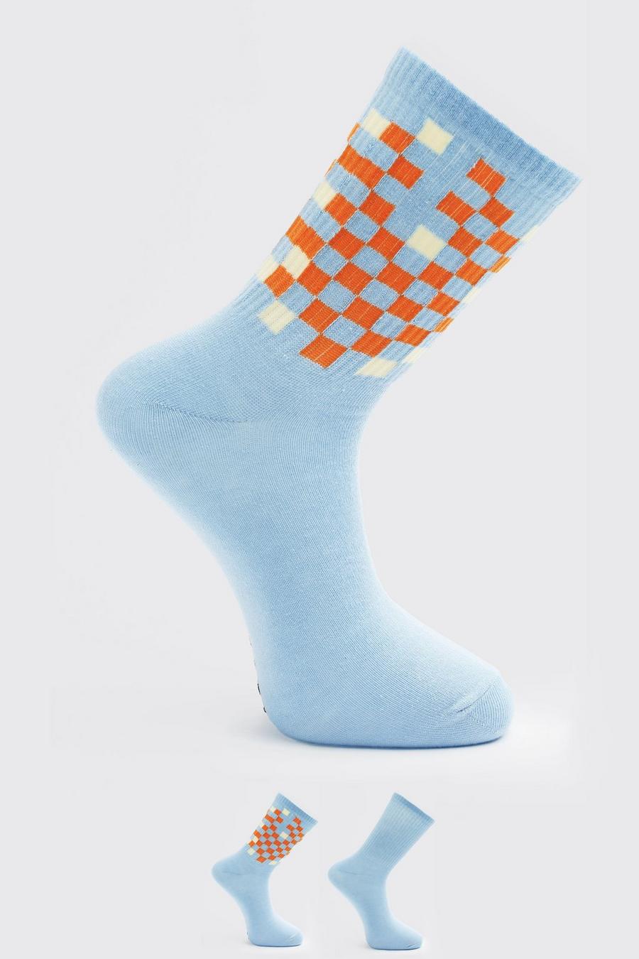 Blue Colour Checkerboard Socks image number 1