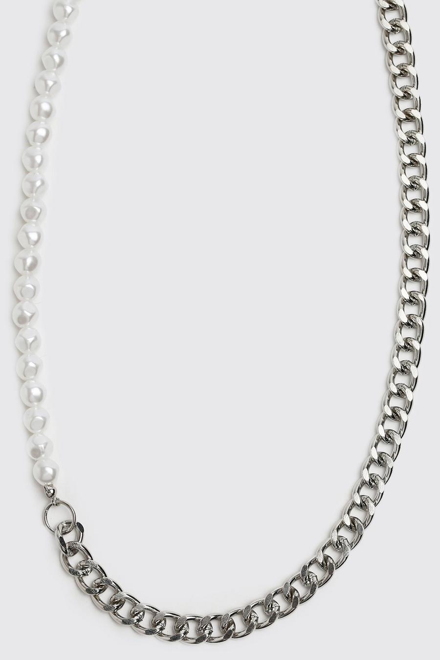 Cadena mitad y mitad con perlas, Silver image number 1