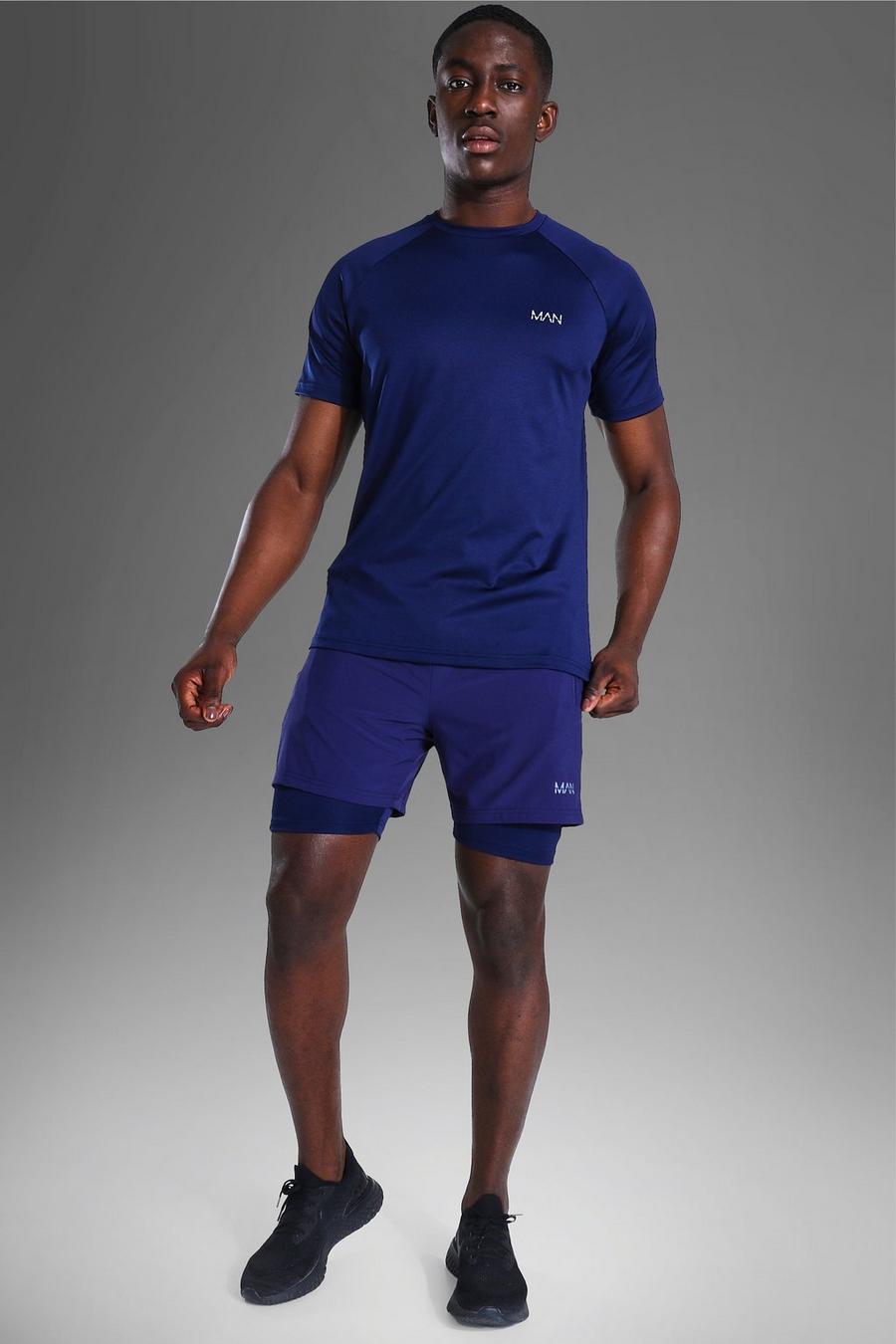Navy Man Active T-shirt och 2-i-1 shorts image number 1