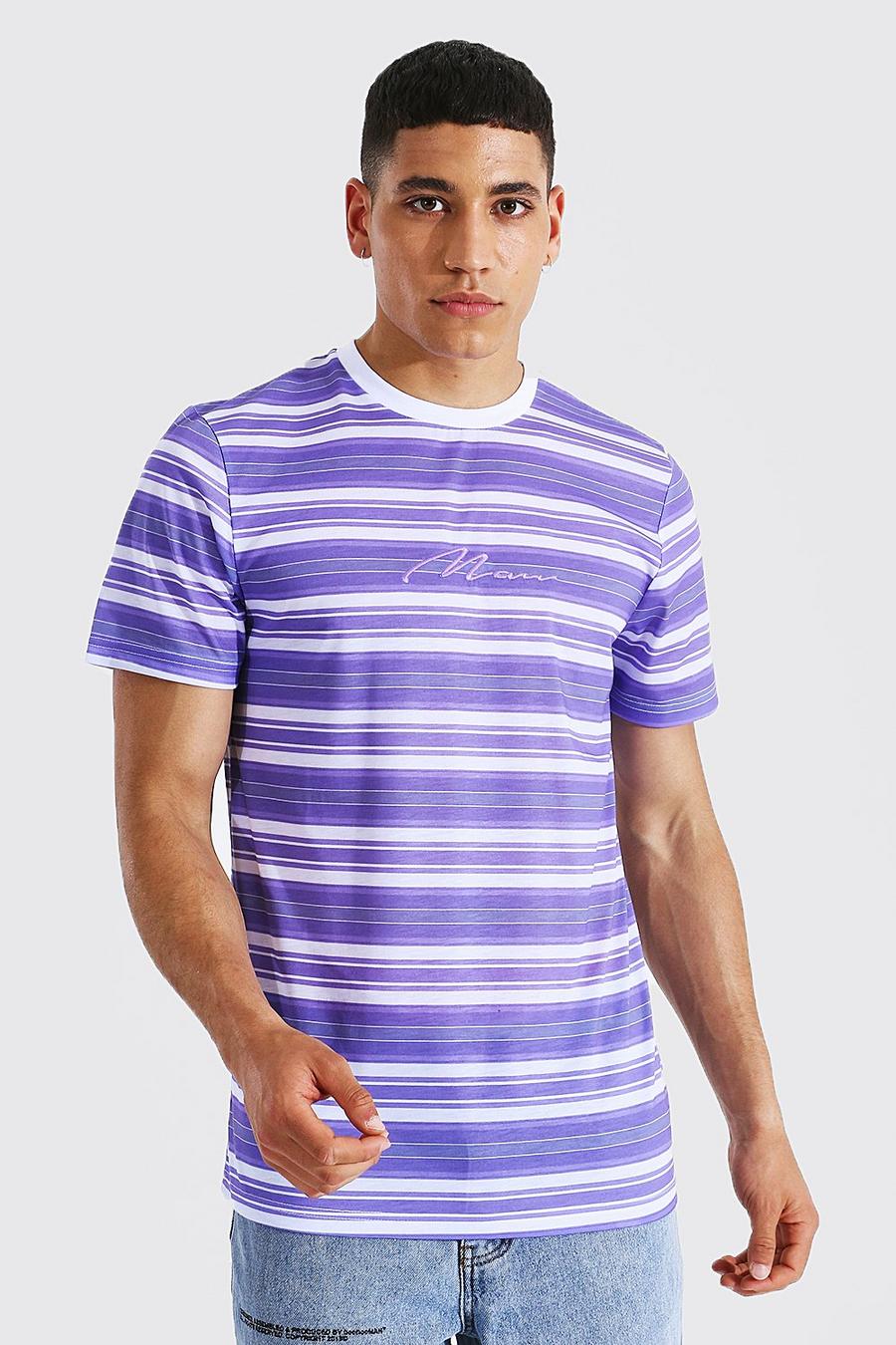 Lilac Man Signature Gestreept Slim Fit T-Shirt image number 1