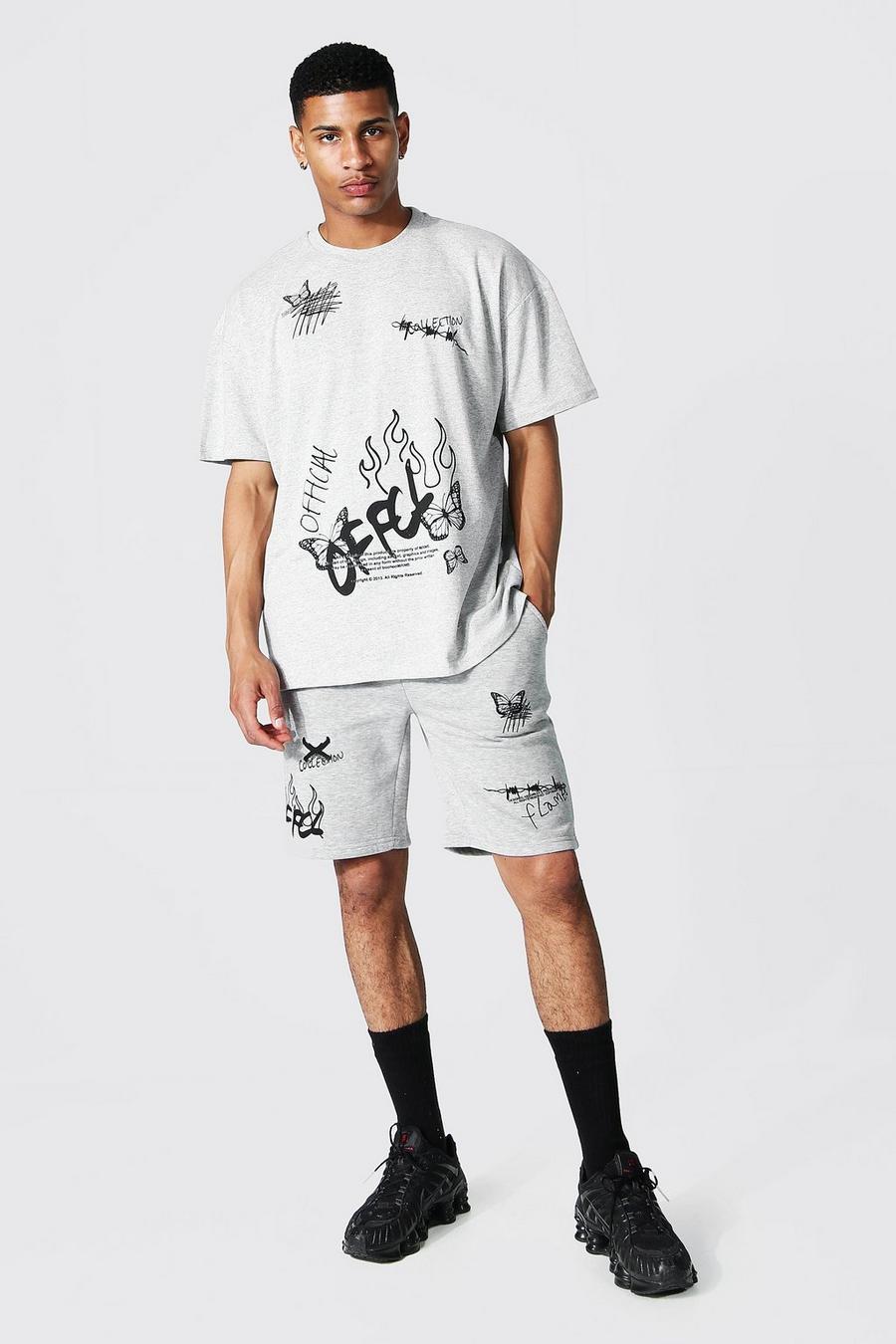 Grey marl Offcl Oversize t-shirt och shorts image number 1