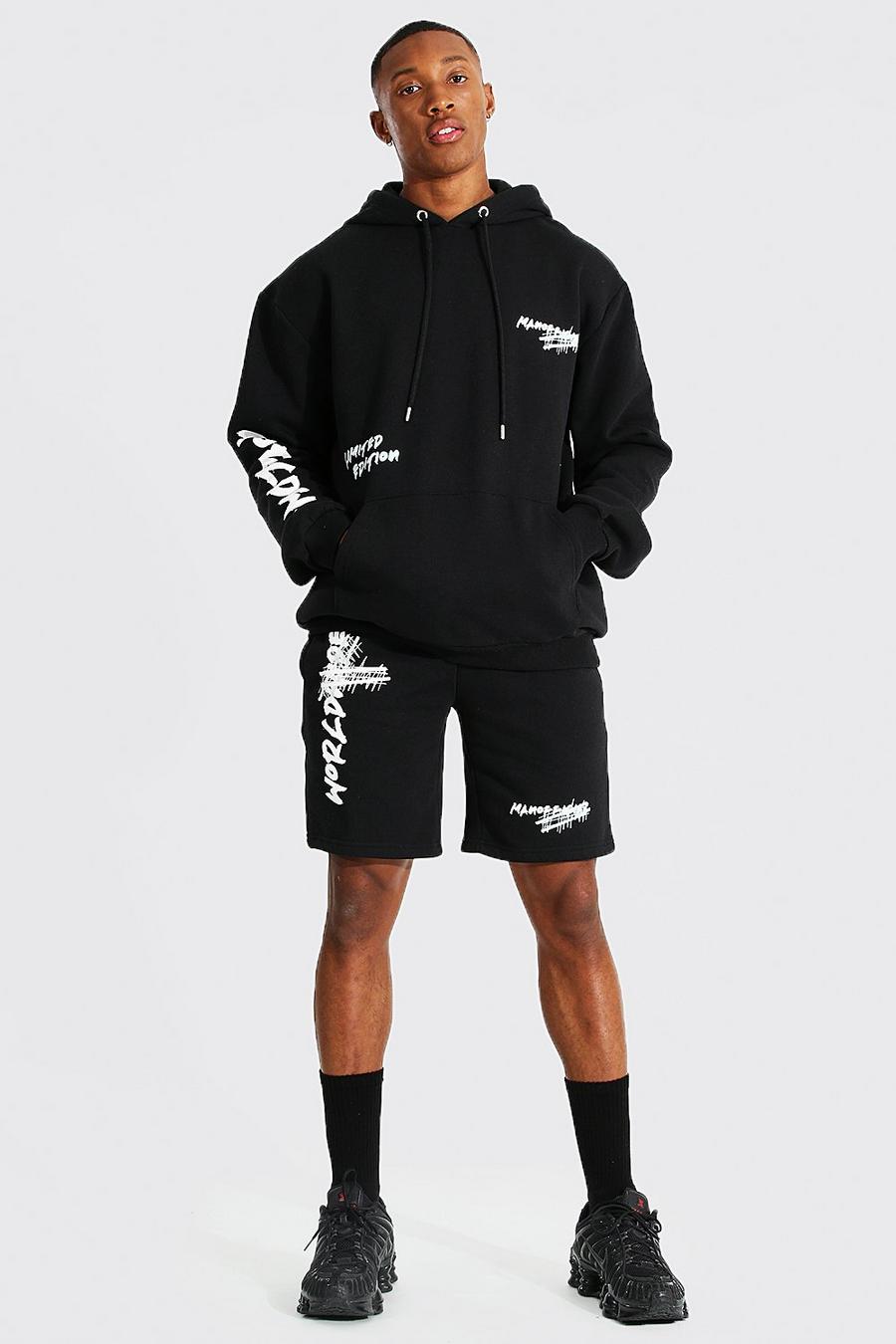 Black Oversize hoodie och shorts image number 1