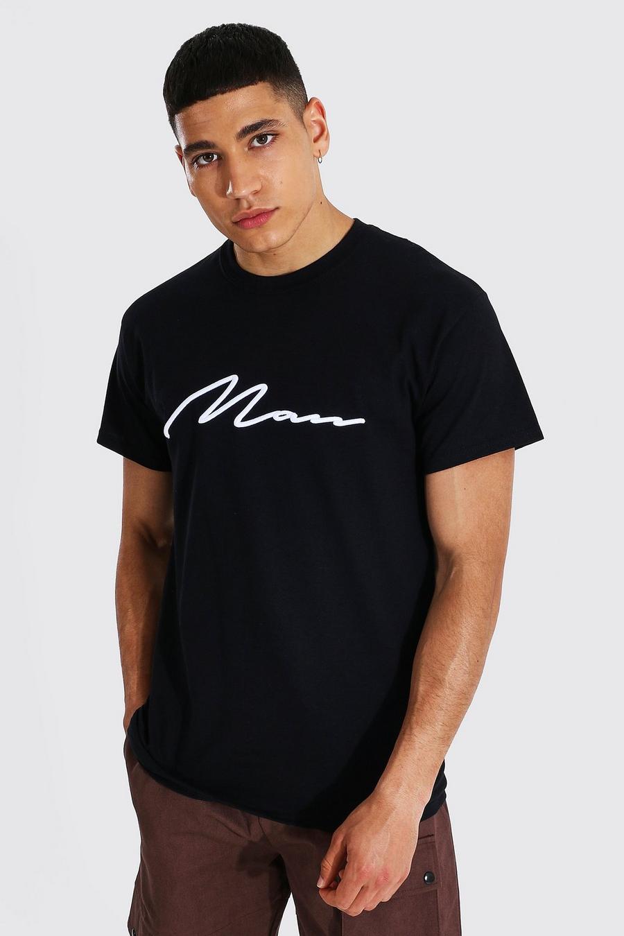 T-shirt con firma Man ricamata in 3d, Nero image number 1
