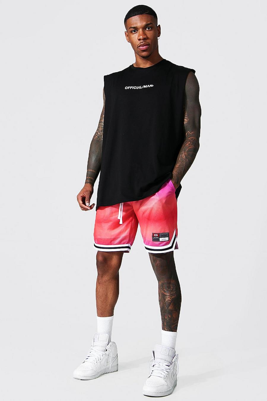 Pink Oversized Ombre Man Tank & Mesh Taped Short image number 1