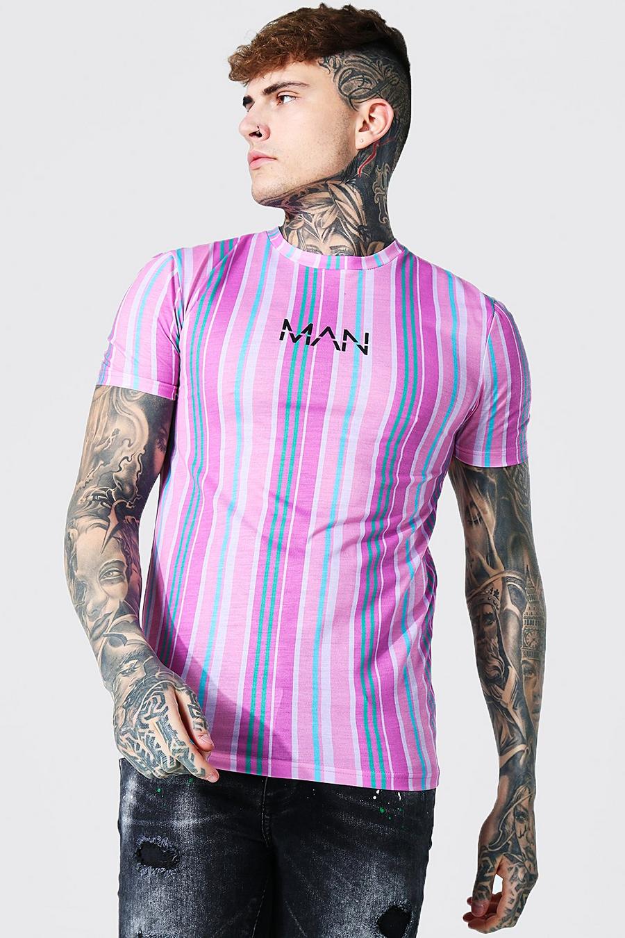 Pink Original MAN Randig t-shirt i muscle fit image number 1