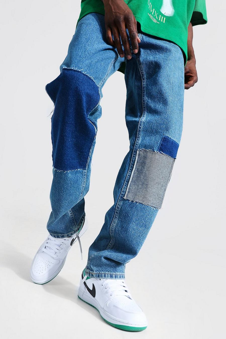 Mid blue Relaxed Fit Rigid Patchwork Diy Jeans image number 1