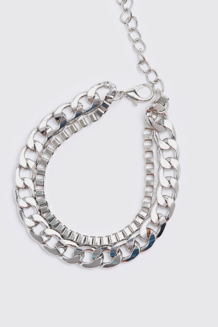 Silver Double Layer Chunky Chain Bracelet image number 1