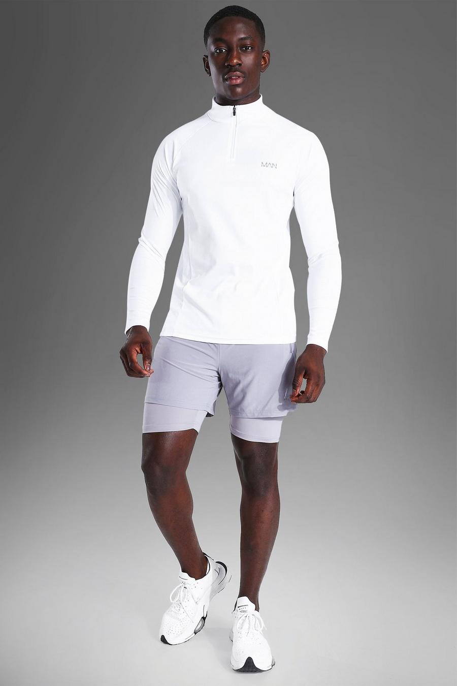 Man Active Top mit Trichterkragen und Shorts, White image number 1
