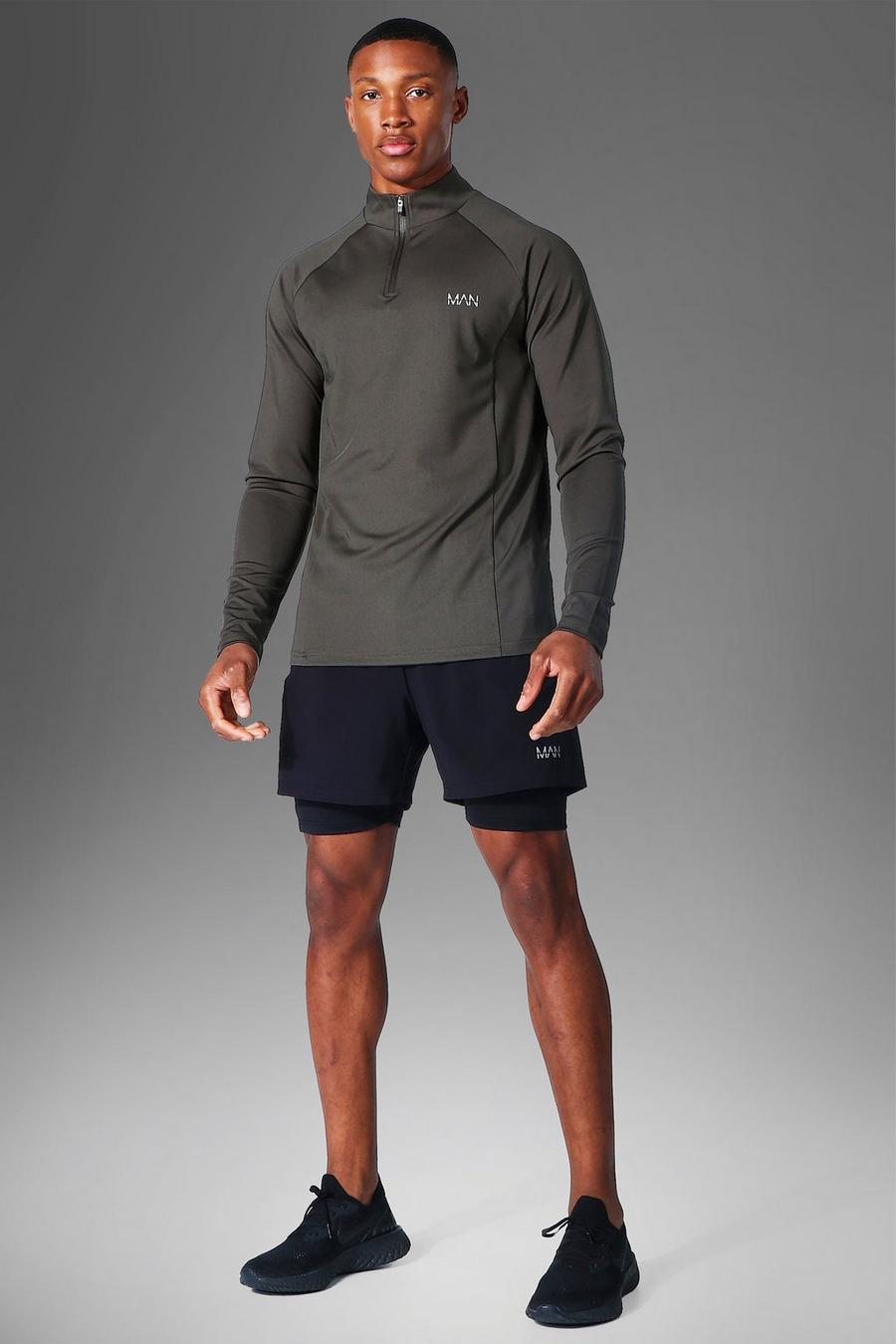 Khaki MAN Active Träningströja och 2-i-1 shorts image number 1