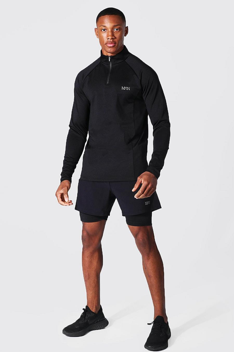 Man Active Top mit Trichterkragen und Shorts, Black image number 1