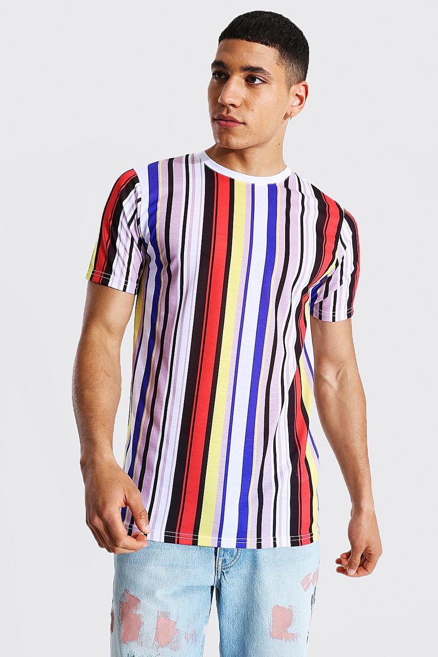 Slim Fit Crewneck T-Shirt mit vertikalen Streifen, Multi image number 1