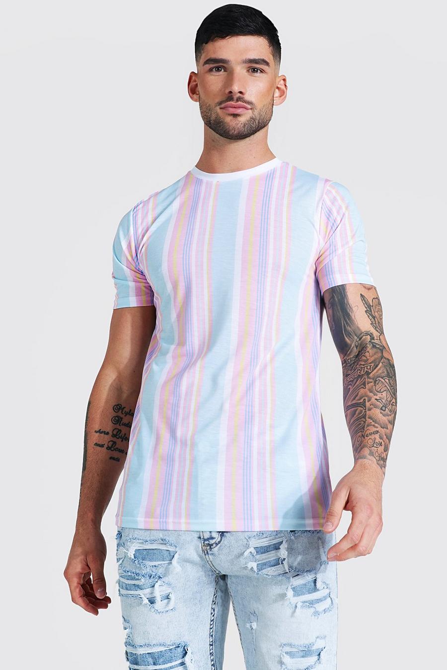 Pastel pink Slim Fit Vertical Stripe Crew Neck T-shirt image number 1