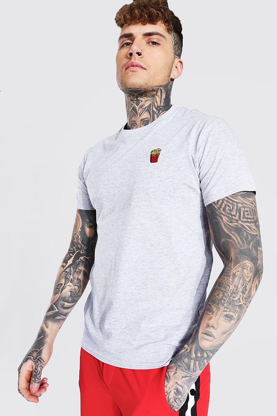 Grey marl Fries Embroidered T-shirt image number 1
