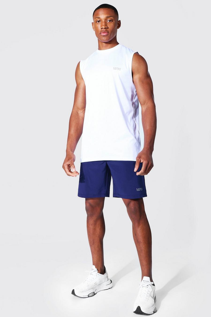 Conjunto MAN Active de camiseta sin mangas y pantalón corto, White image number 1