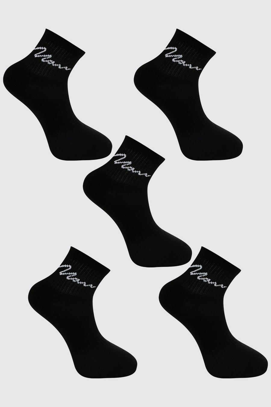 Black 5 Pack Man Signature Ankle Socks image number 1