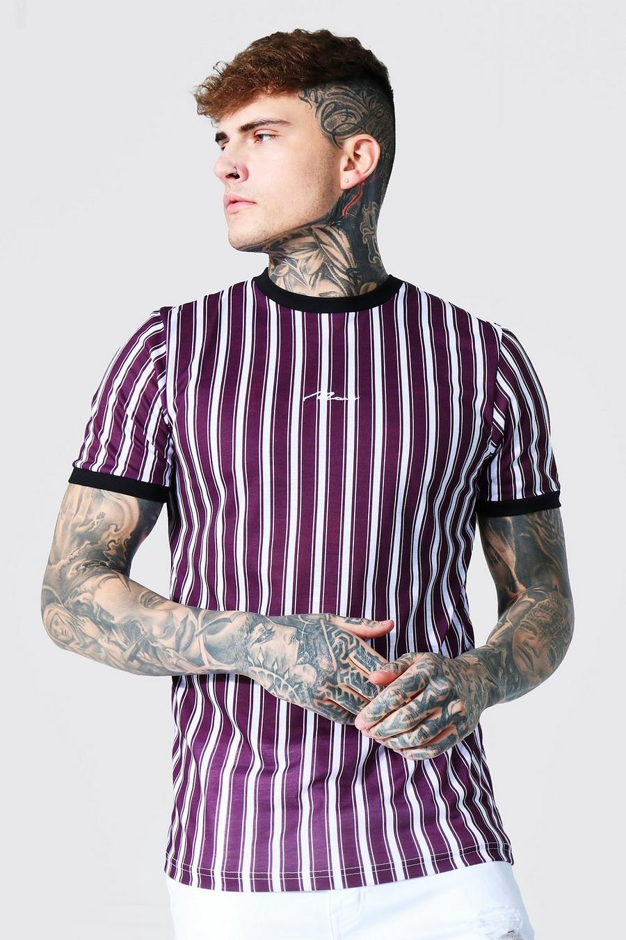 Burgundy Slim Man Signature Stripe Ringer T-shirt image number 1