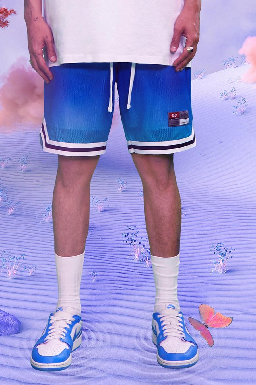 Turquoise MAN Oversize t-shirt och shorts i mesh med ombréeffekt image number 1