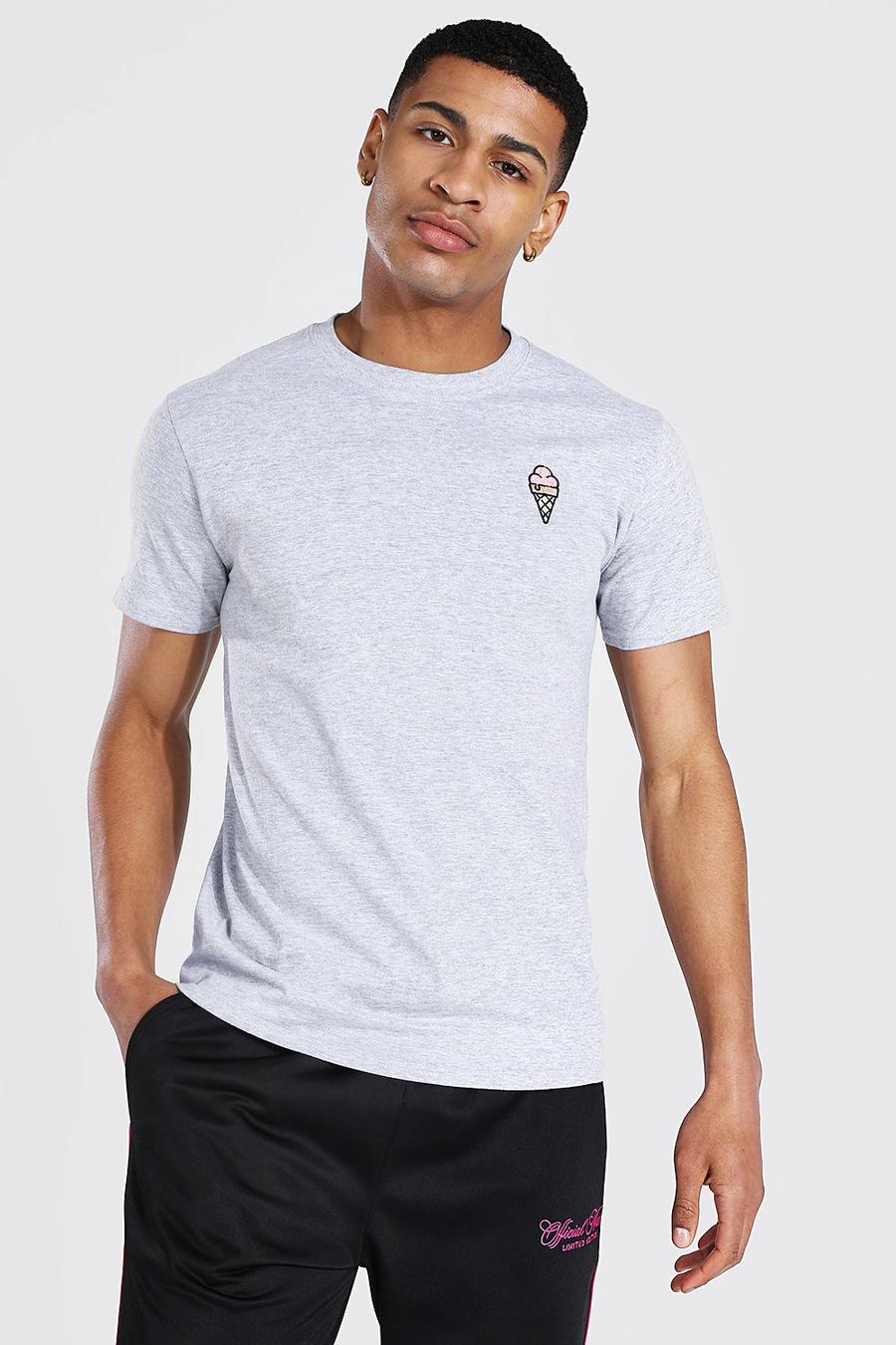 Grey marl Ice Cream Embroidered T-shirt image number 1