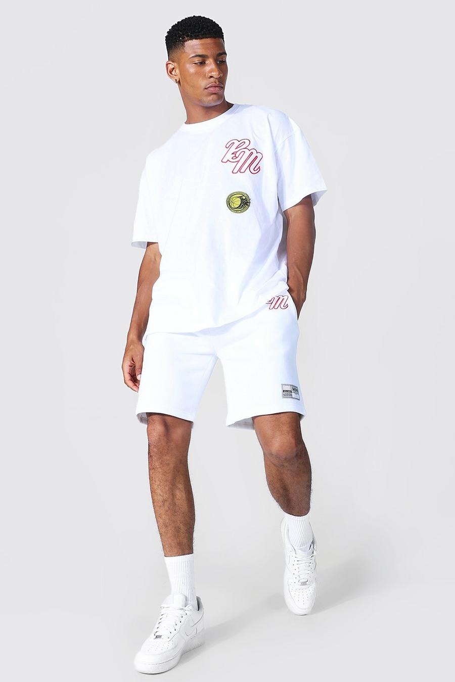 White Oversized Varsity T-Shirt En Shorts Set image number 1