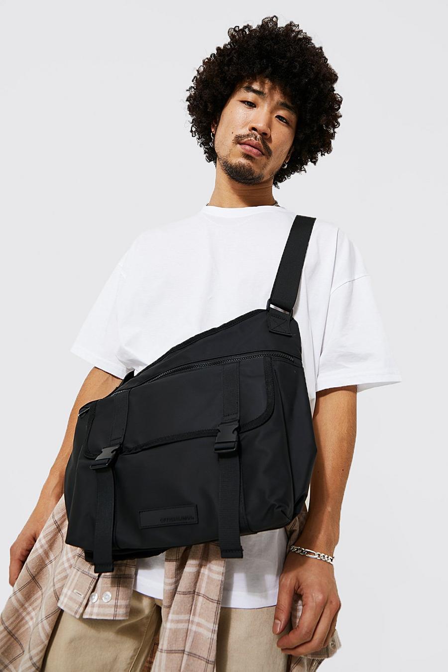 Black Coated Canvas Courier Crossbody image number 1