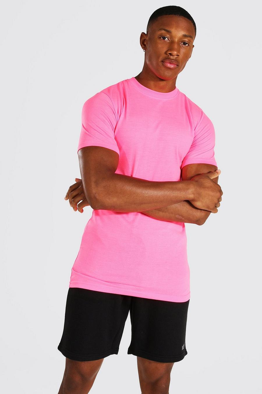 Neon-pink Muscle Fit Crew Neck T-shirt image number 1