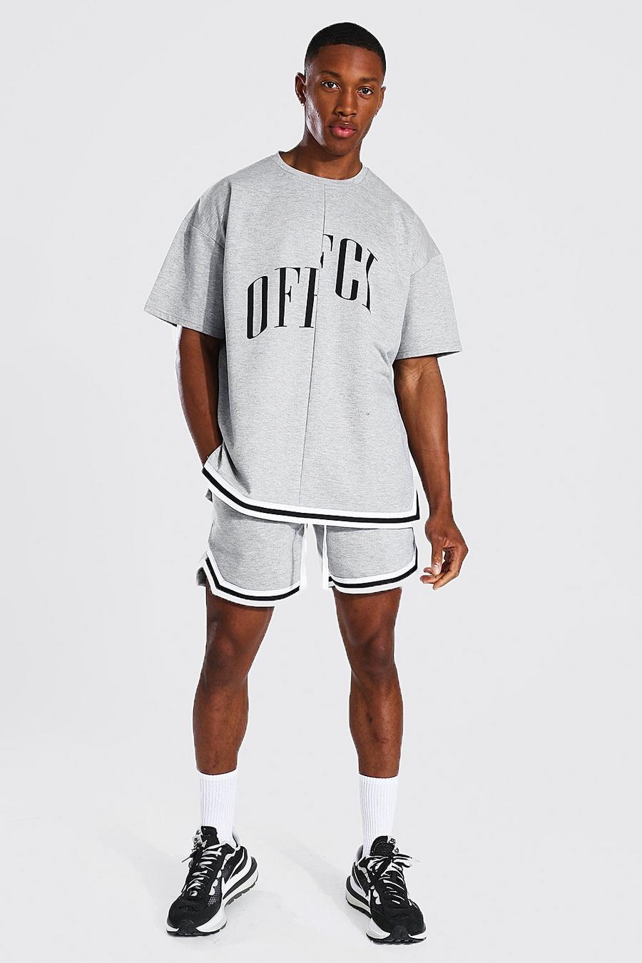 Grey marl Oversized Offcl T-Shirt and Basketball Short image number 1