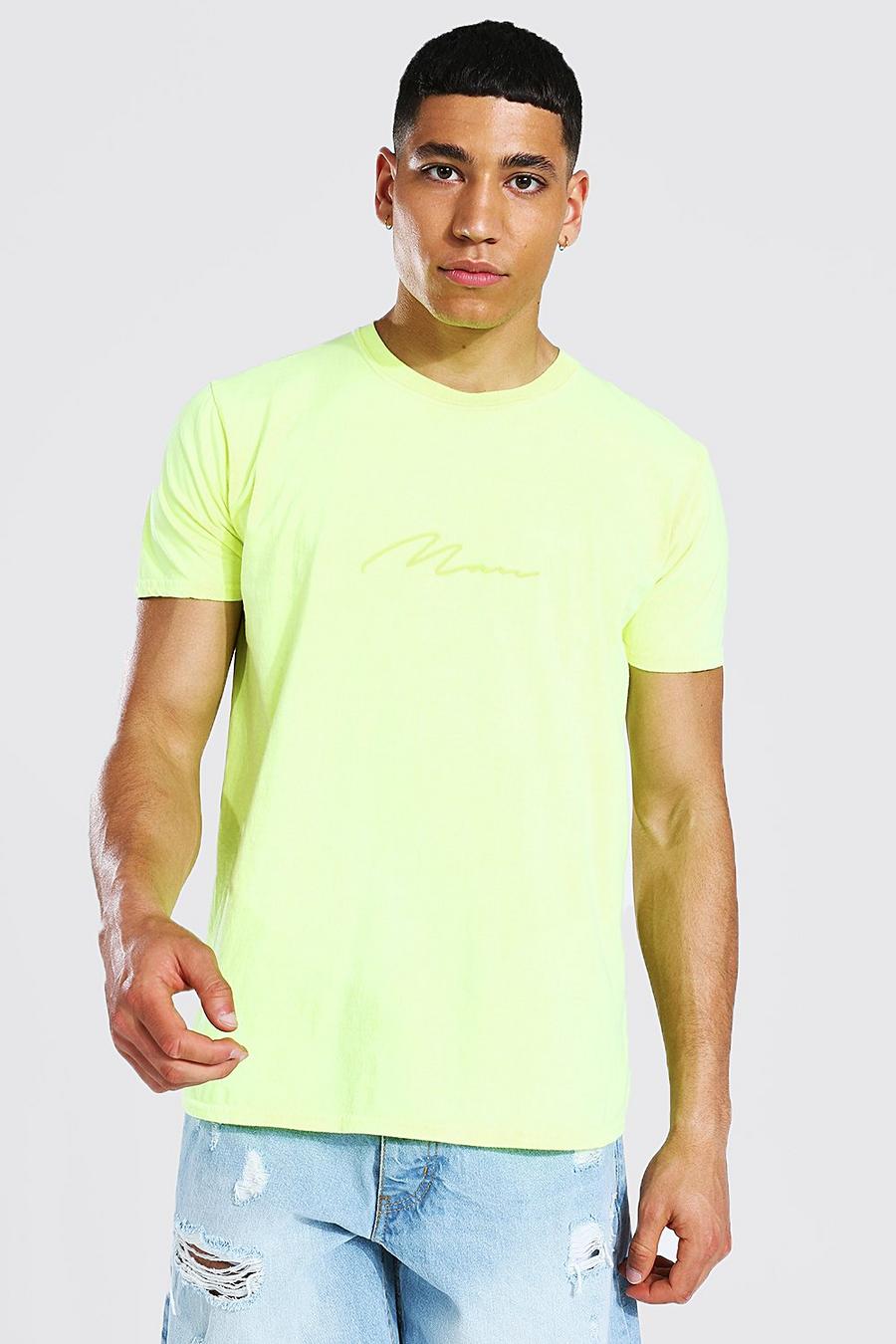 T-shirt con firma Man sovratinta, Giallo fluo image number 1