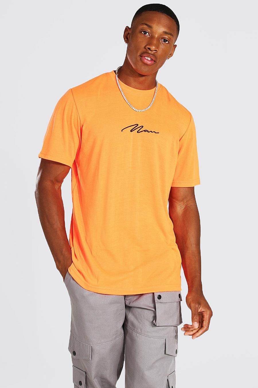 Neon-orange Man Signature Crew Neck T-shirt image number 1
