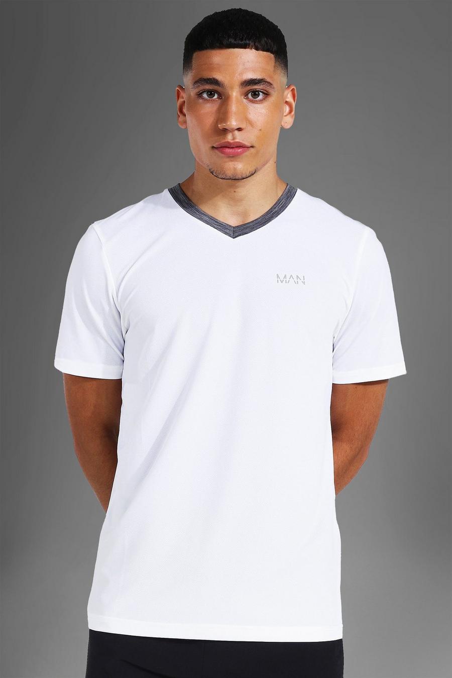 White Man Active Gym Rib V Neck Collar T Shirt image number 1