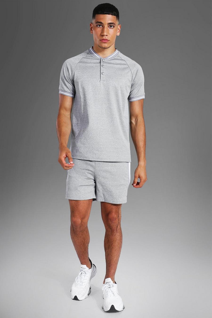 Geripptes Man Active T-Shirt und Shorts-Set, Grey marl image number 1