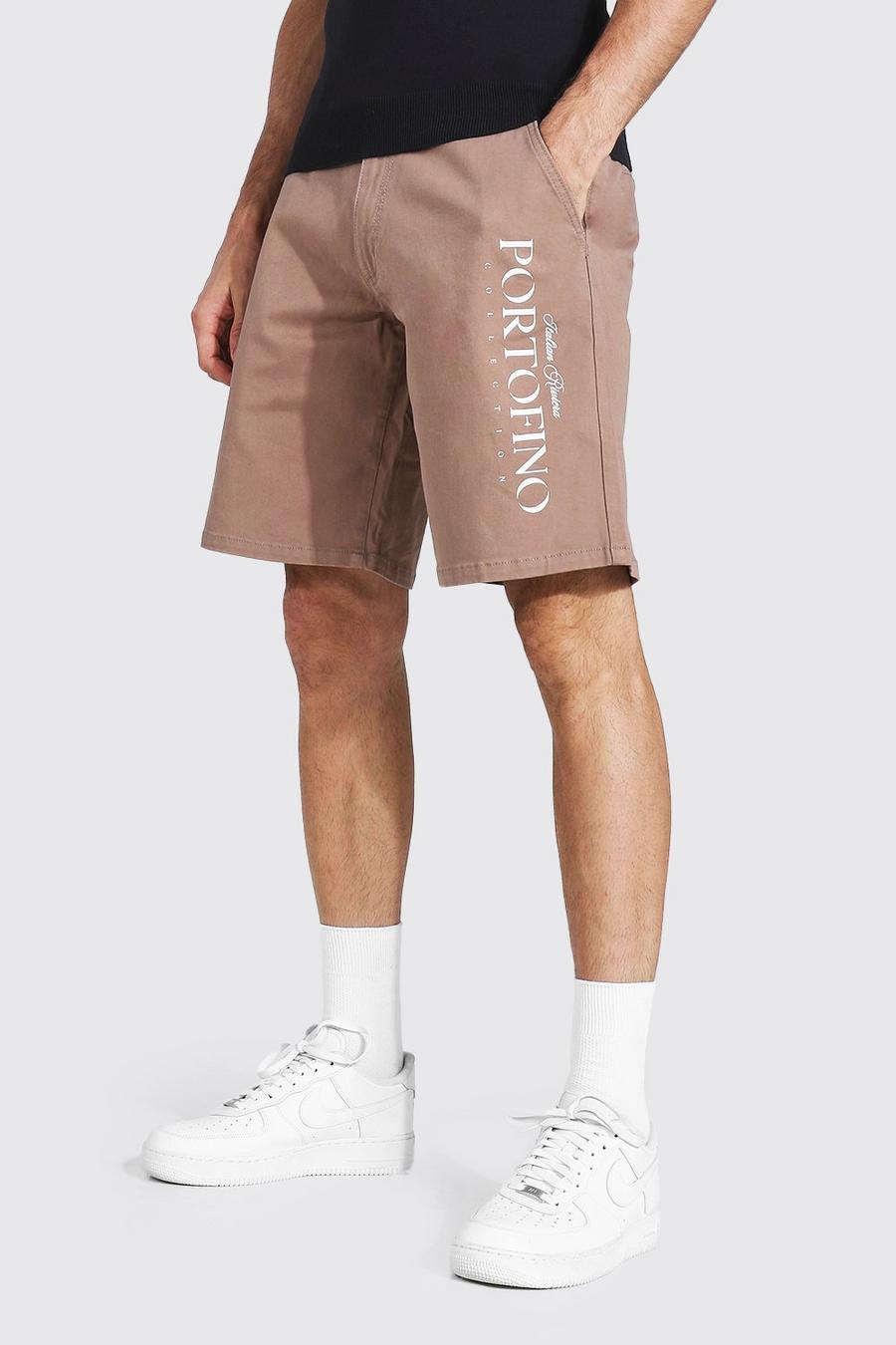 Chocolate Relaxed Fit Chino Short With City Print image number 1