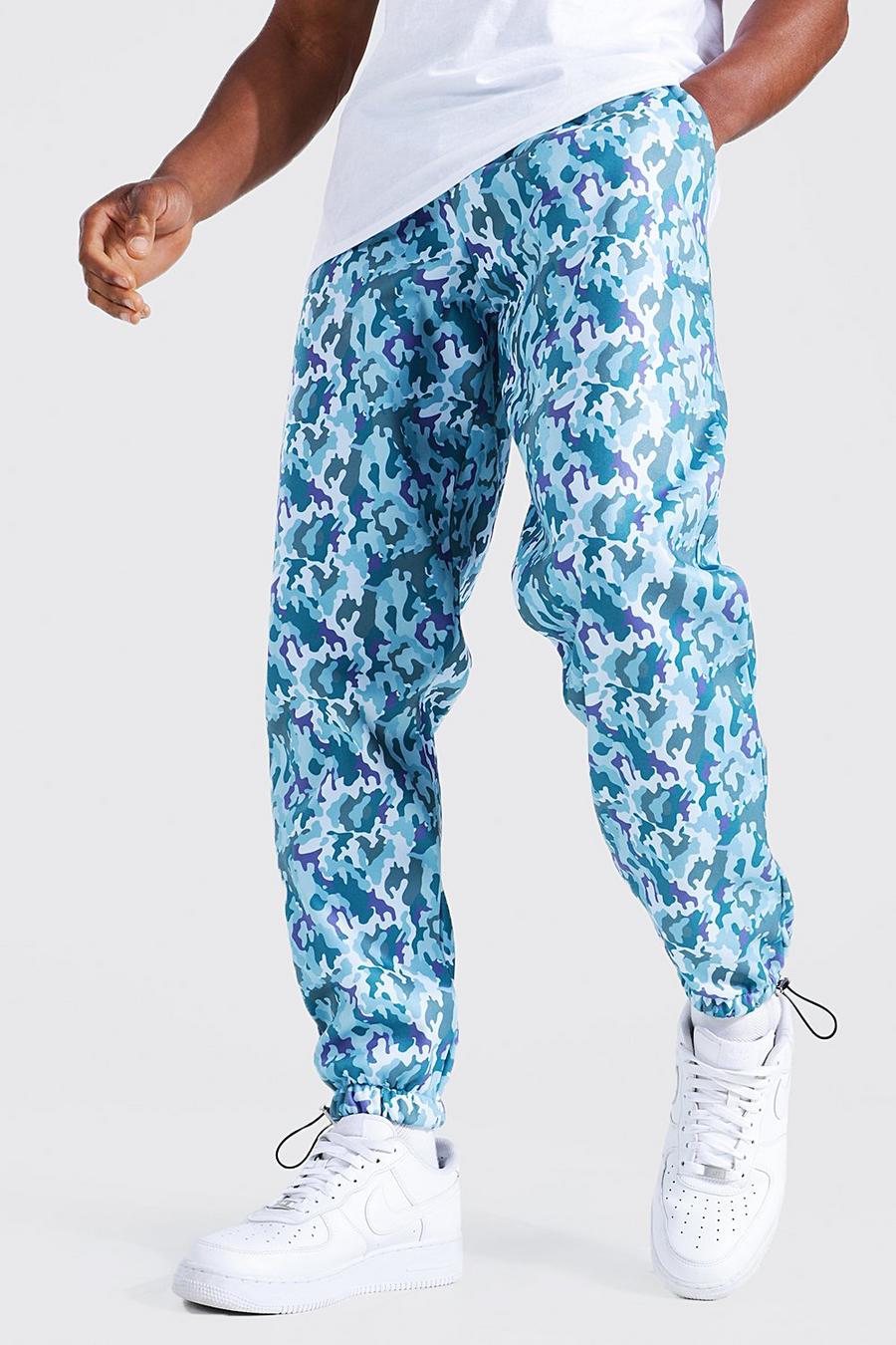 Blue Regular Fit Camo Print Joggers With Toggles image number 1