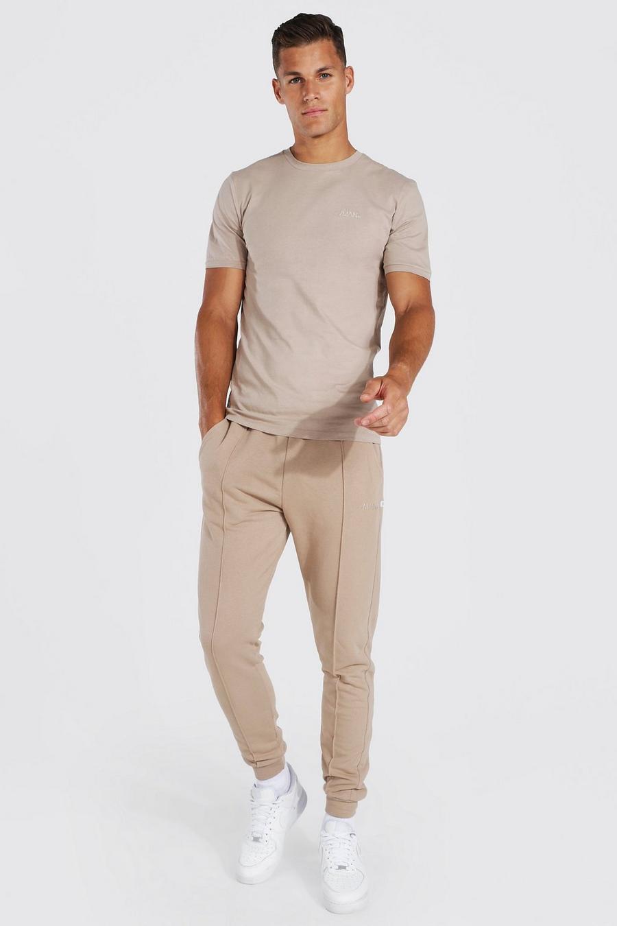 Chocolate Tall Muscle Fit Jersey T-Shirt And Track Pant Set image number 1