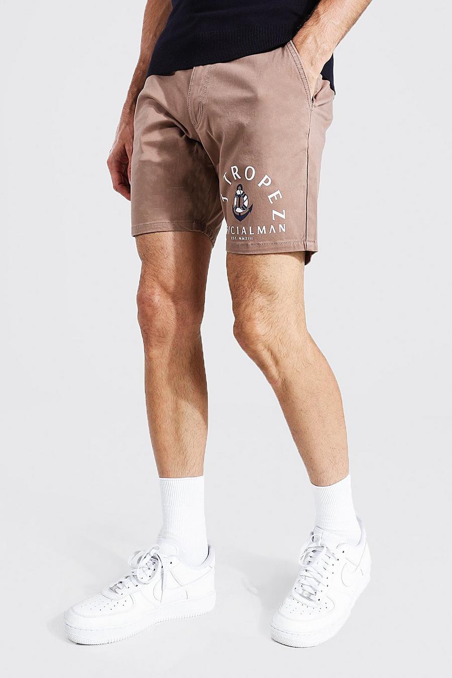 Chocolate Slim Fit Chino Short With City Print image number 1