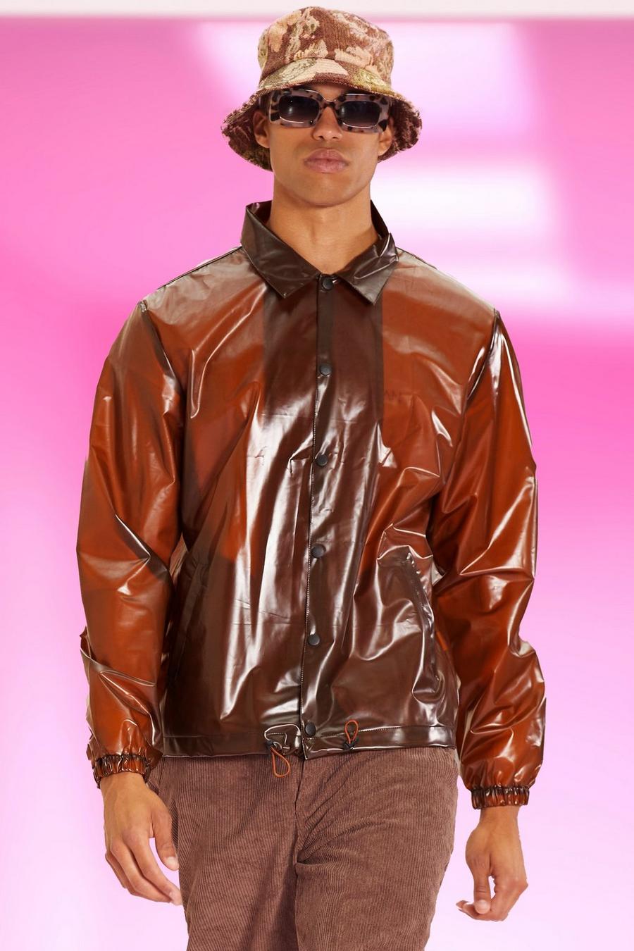 Brown Rubber Coach Jacket With Back Print image number 1