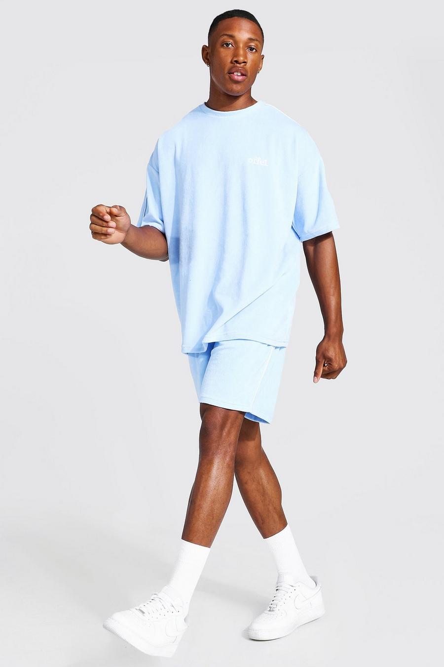 Light blue Offcl Oversize t-shirt och shorts i velour image number 1