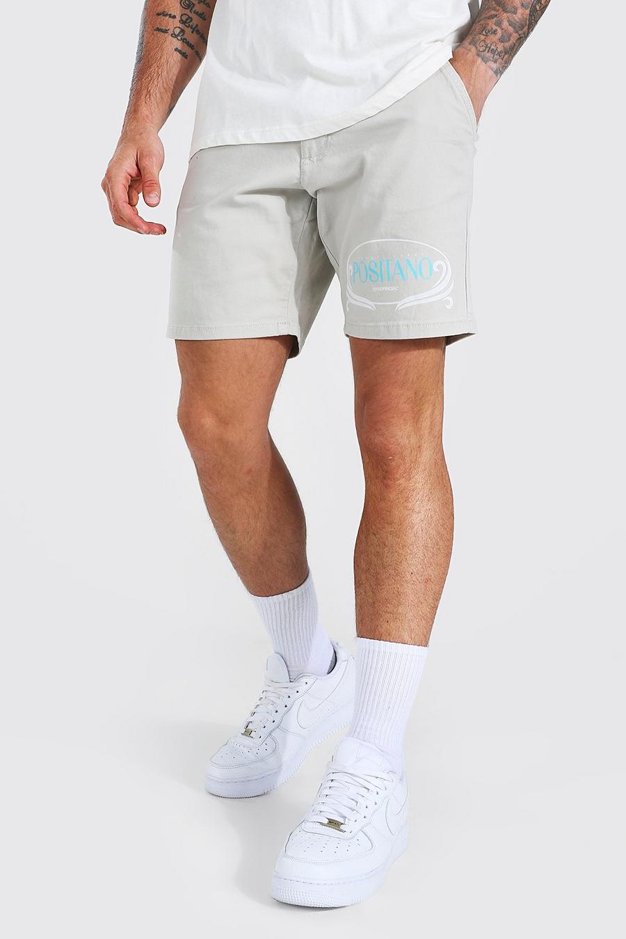 Ecru Slim Fit Chino Short With City Print image number 1