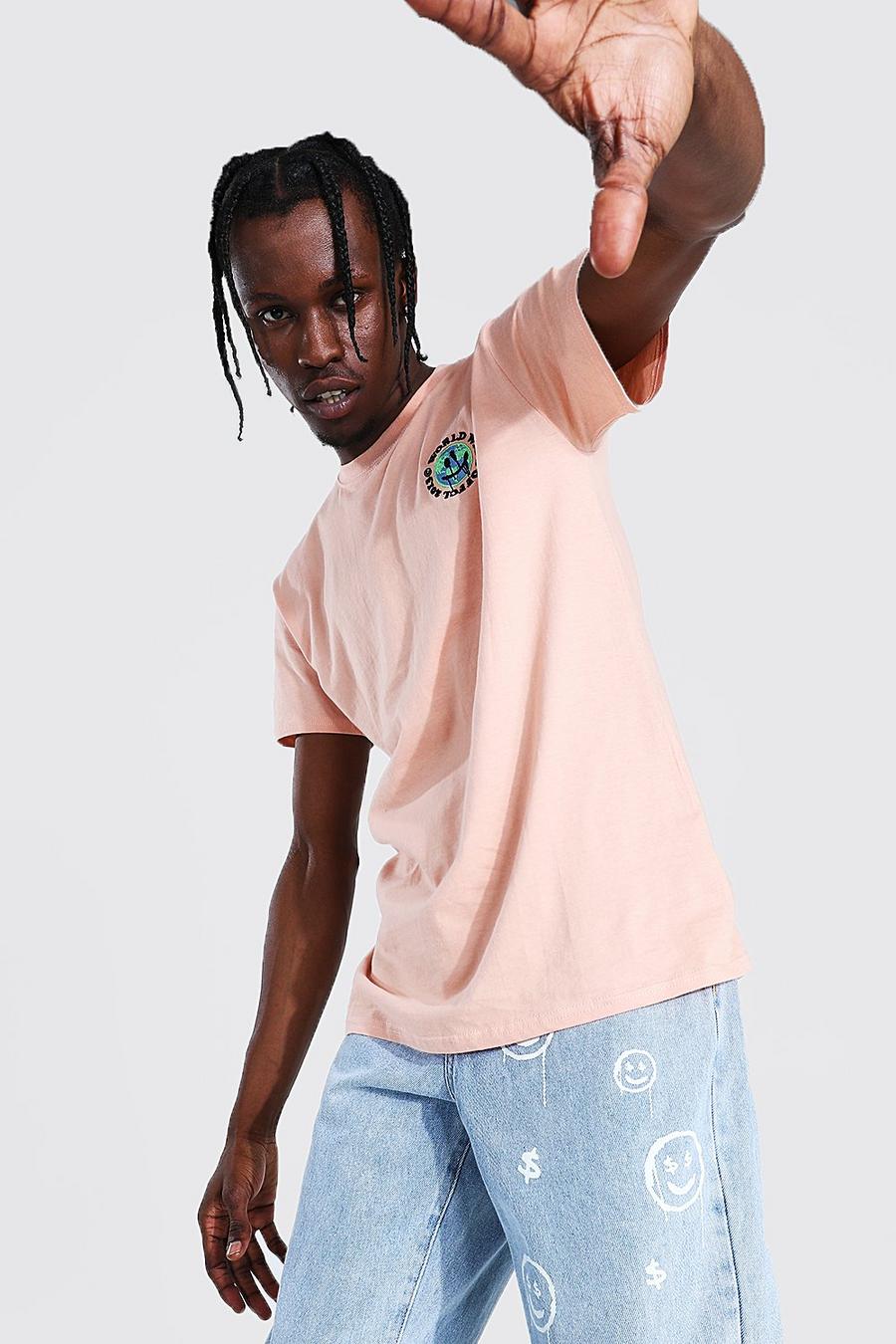 Dusky pink Worldwide Globe Embroidered T-shirt image number 1