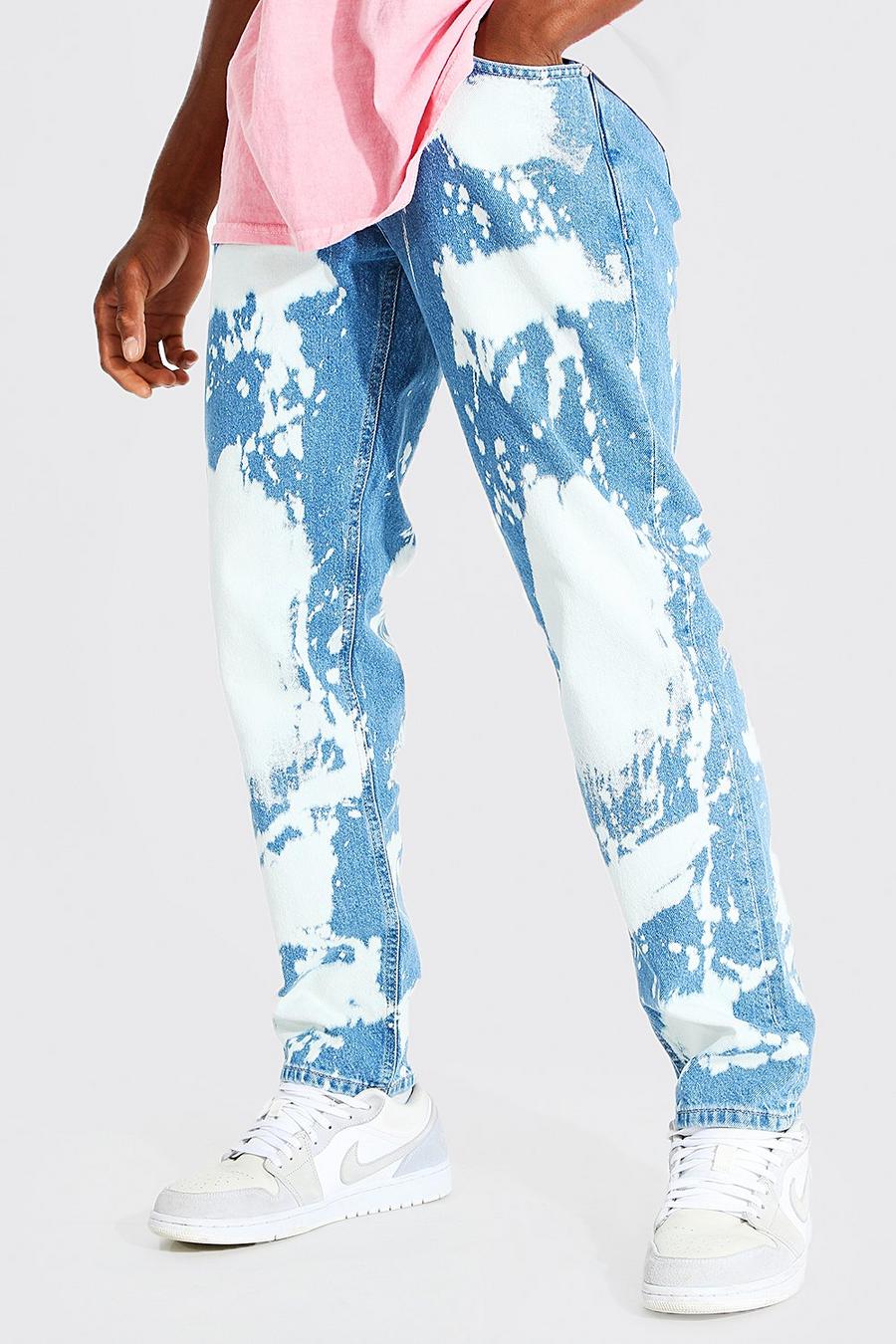 Mid blue Straight Leg Rigid All Over Bleached Jeans image number 1