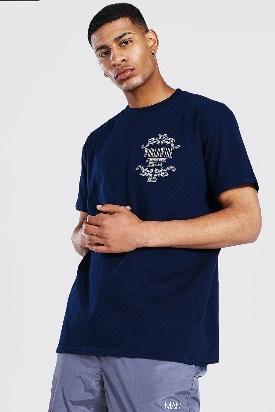 Camiseta ancha con estampado gráfico Worldwide, Azul marino image number 1