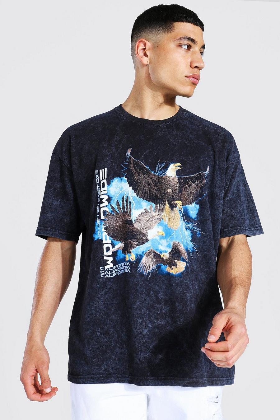Charcoal Oversized Eagle Graphic Acid Wash T-shirt image number 1