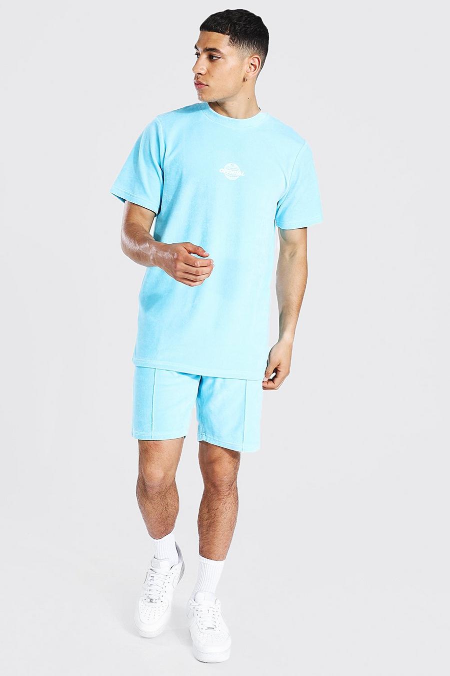 Blue Official Velour T-shirt & Pintuck Short Set image number 1