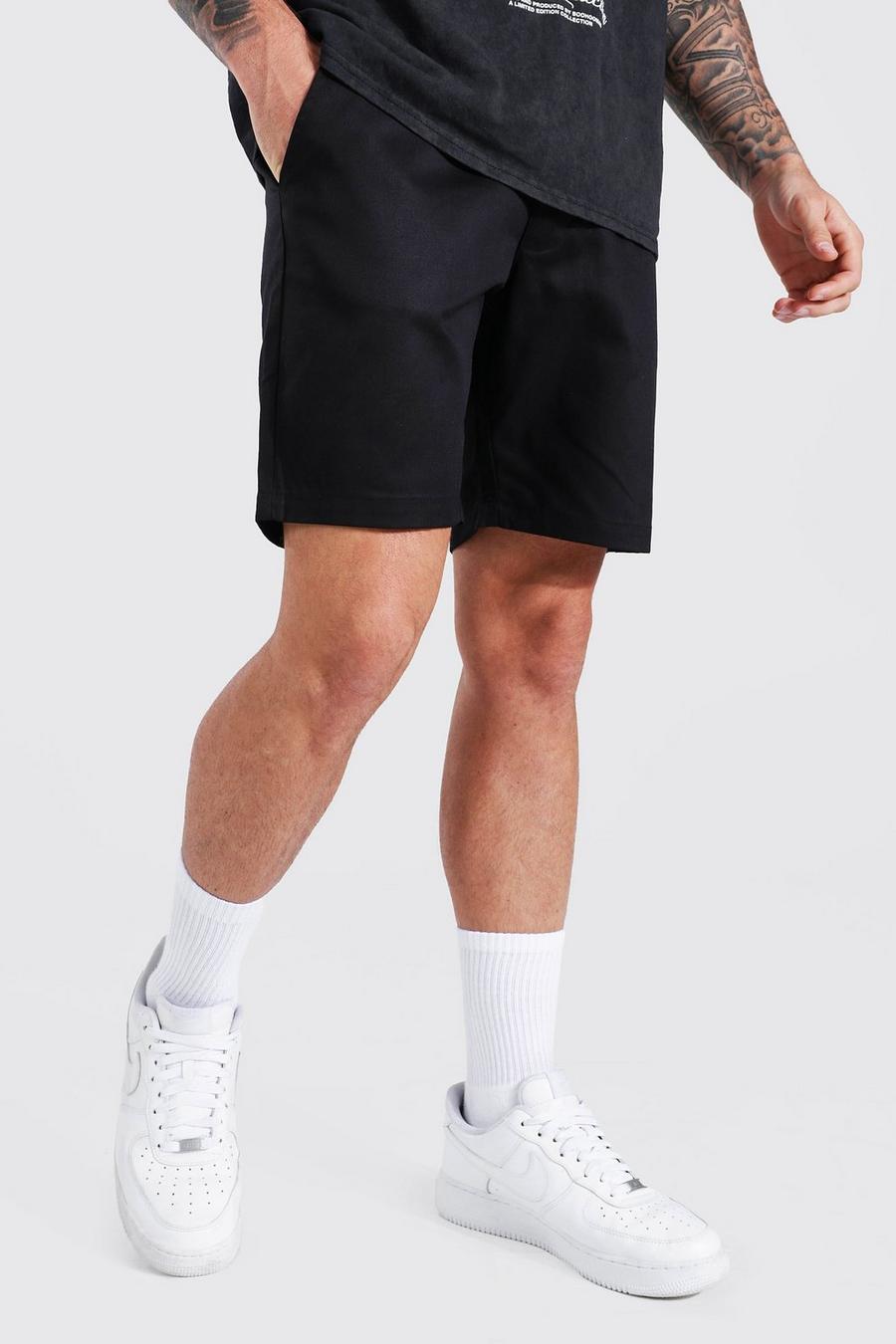 Black Slim Chino Short With Man Rubber Badge image number 1
