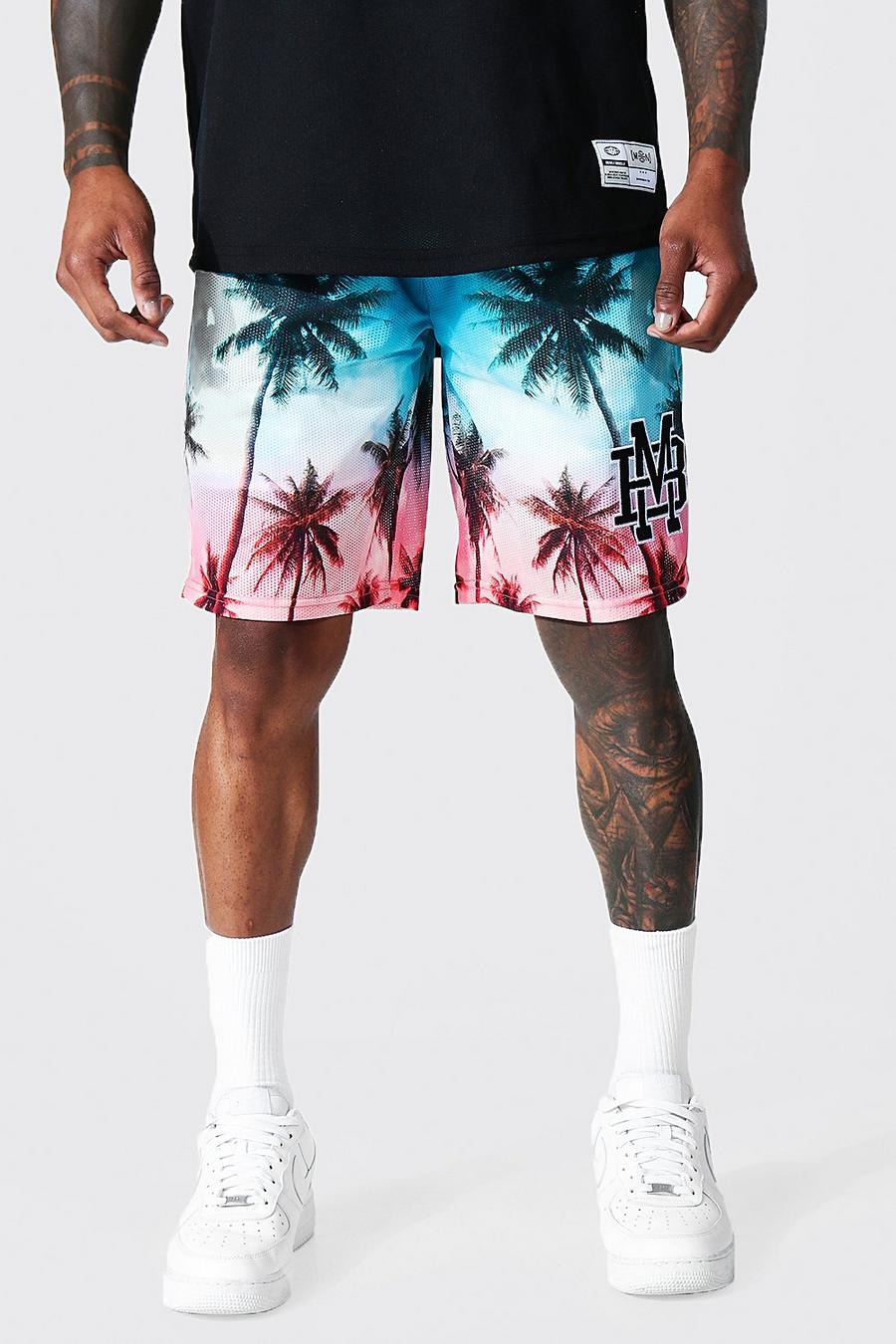 Multi Palm Print Mesh Basketball Shorts With Badge image number 1