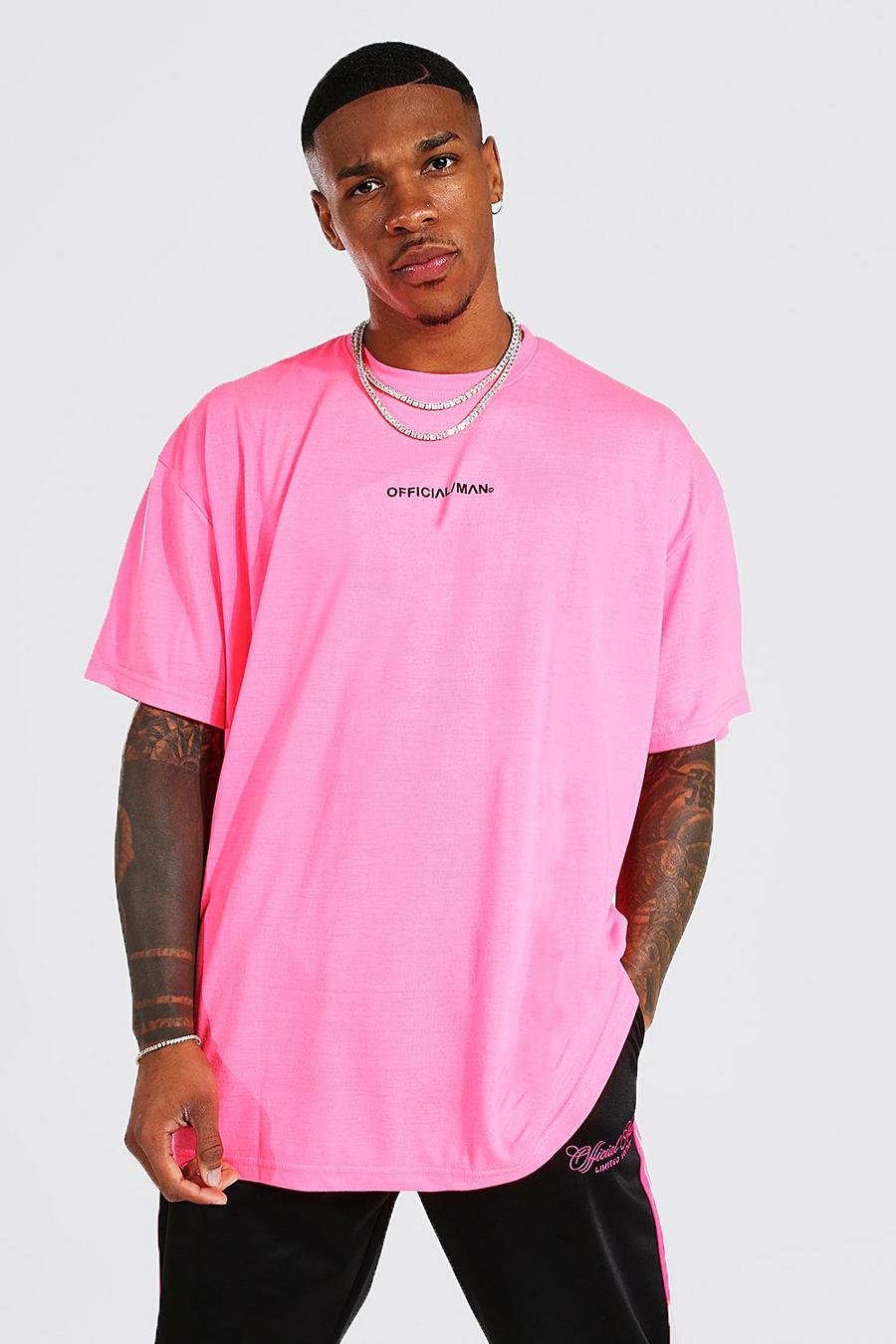 Neon-pink Oversized Official Man Crew Neck T-shirt image number 1