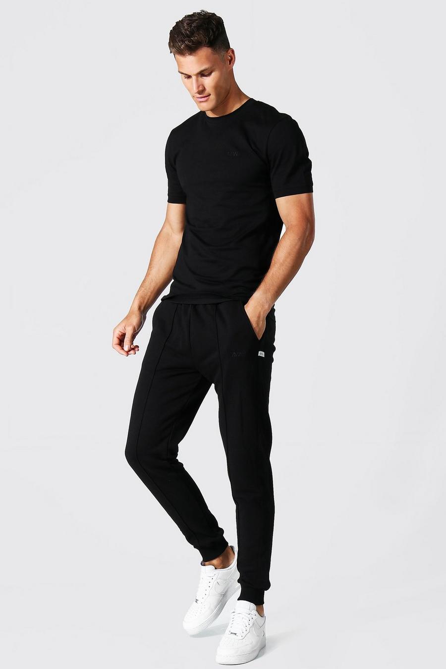 Black Tall Muscle Fit Jersey T-shirt And Jogger Set image number 1