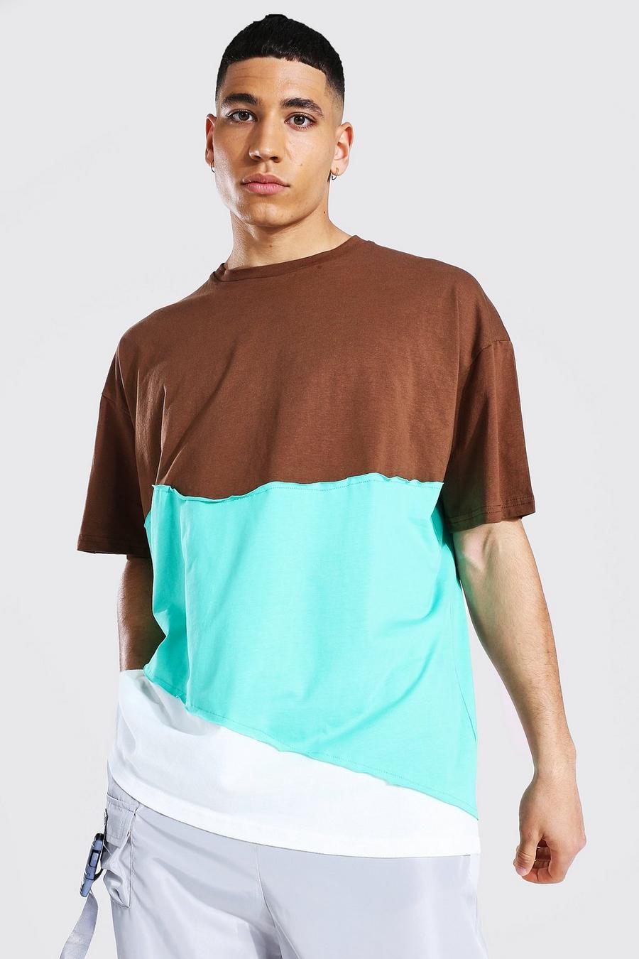 Chocolate Oversized Spliced T-shirt image number 1