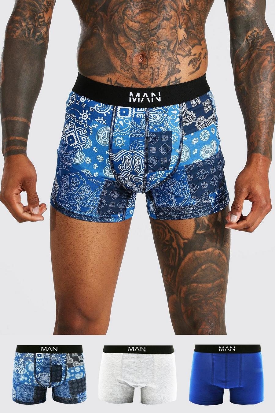 Multi 3 Pack Man Dash Patchwork Print Classic Trunks image number 1