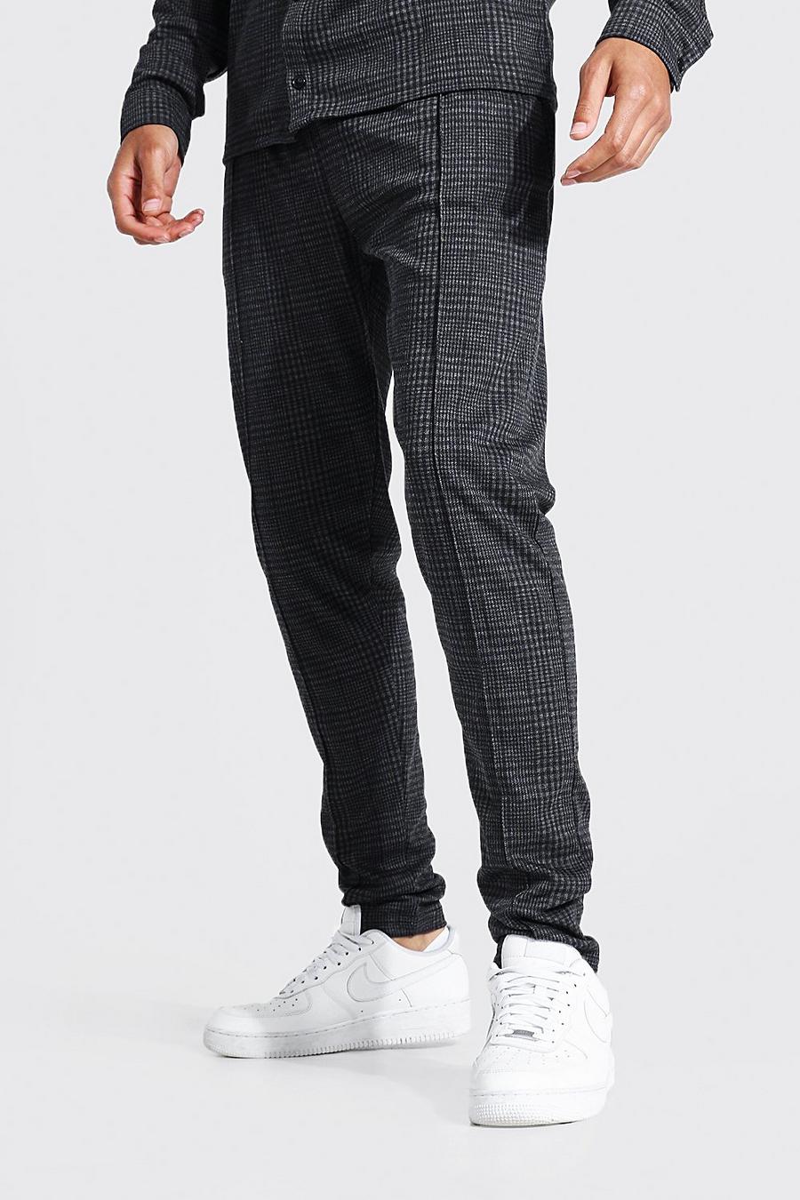Brown Tall Skinny Check Jacquard Pintuck Trousers image number 1